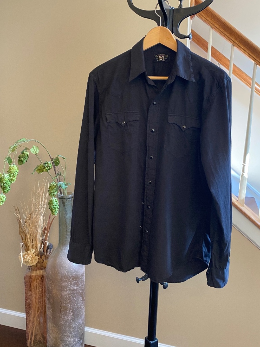 RRL Double RL Men's Slim Fit Cotton Twill Western Shirt in Black Size Small - Picture 3 of 14